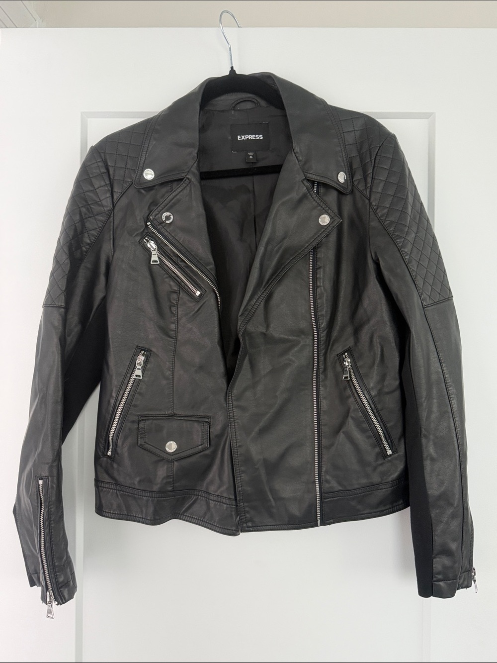 Express Black Quilted Faux Leather Moto Jacket